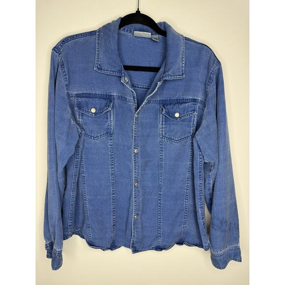 Chico's Design Womens Snap Up Long Sleeve Blue Denim Jeans Jacket Size 2 - Picture 2 of 9